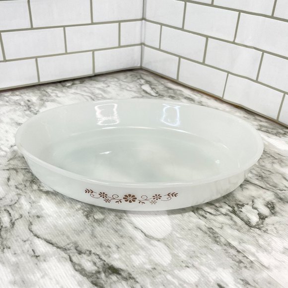 VTG Dynaware Pyr-o-rey Brown Daisy Flower Oval Casserole Dish Tray Milk Glass 12 - Picture 2 of 8